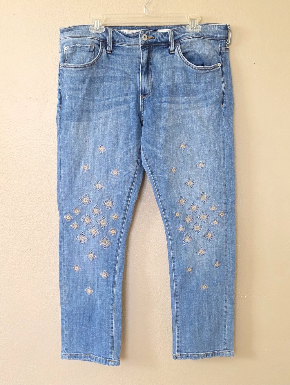 Pilcro And The Letterpress Womens 32 Diamond Embroidered Slim Boyfriend Jeans